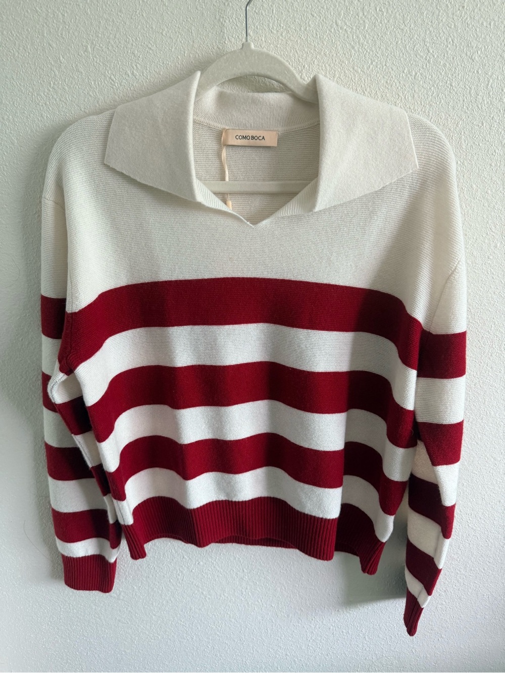 NWT Como Boca & Red Striped V-Neck Collared Sweater - Large